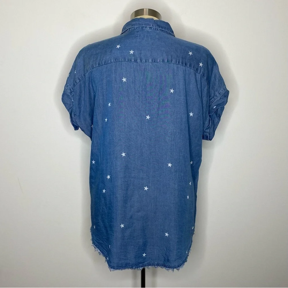 Thread & Supply Star Print Chambray Button Down Top